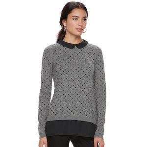 Elle • gray with black polka dot peter pan collar sweater